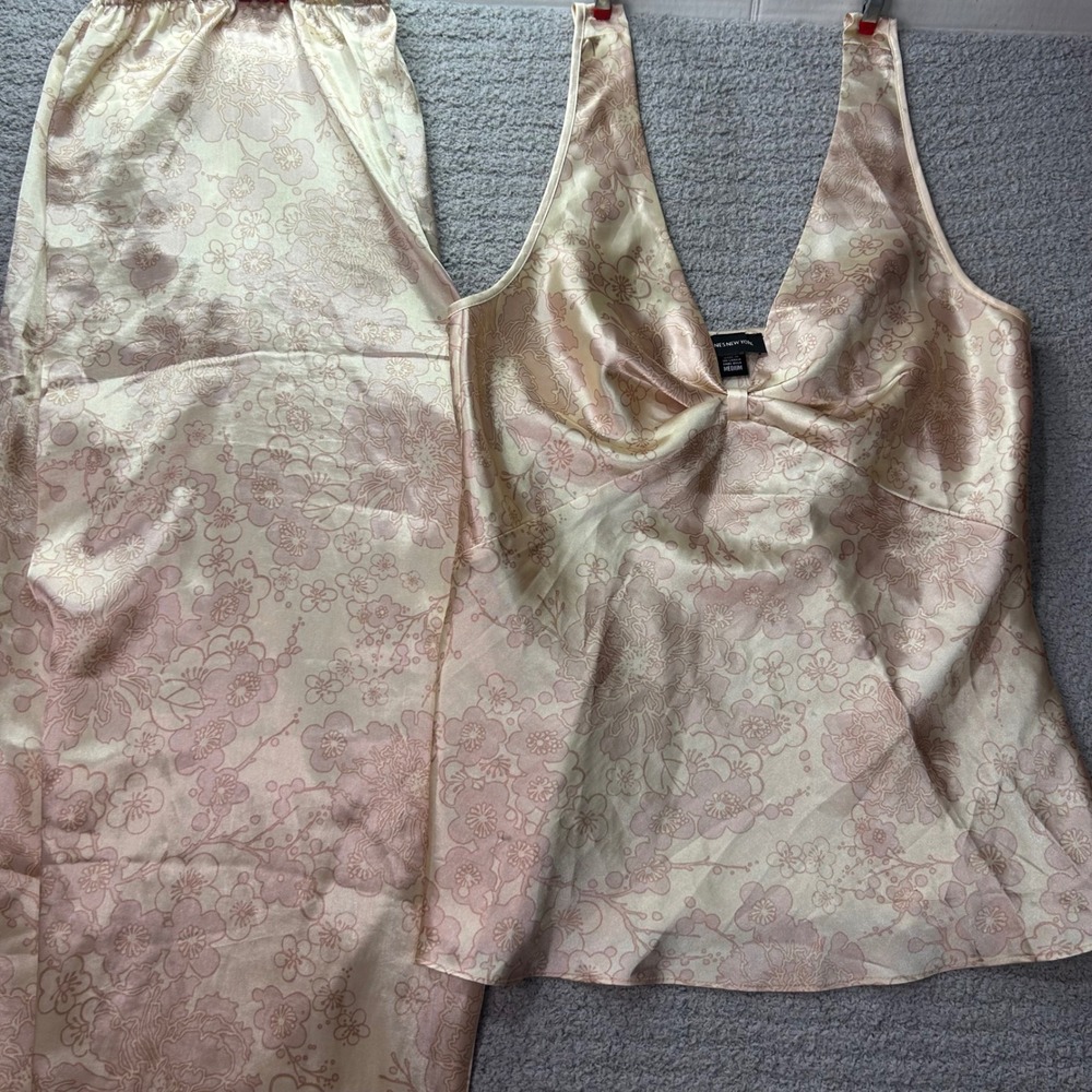 Jones New York Satin Pajama Set Floral Pink Medium Y2K Vintage Retro PJs Set